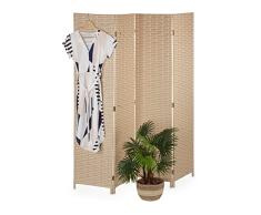 Relaxdays 170x160 cm Biombo 4 Paneles, Separador Ambientes Plegable, Plástico y Madera, Tabique Interior, Marrón Claro, 60% 40%