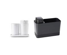 Brabantia Juego de baÃ±o, Blanco, 3 Unidades & Organizador de vajilla de plÃ¡stico Gris Oscuro, Talla Ãºnica