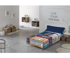 NATURALS Juego de Sábanas Campus Cama 105 (180 x 270 cm + 45 x 120 cm), Azul/Multicolor, 105 x 200 cm
