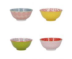 KitchenCraft Juego de 4 Cuencos para Cereales con Estampado en Caja de Regalo, Cuencos de CerÃ¡mica para Servir, Ideales para Helados, Sopas y MÃ¡s, DiseÃ±os Brights, 15cm