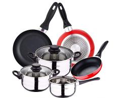 San Ignacio PK2356 BaterÃ­a de cocina 5 piezas acero inoxidable y set 3pcs sartenes rojo, aluminio prensado, inducciÃ³n, 16/20/24 xm