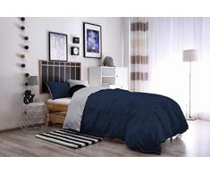 Italian Bed Linen Natural Color y Funda de Almohada, Azul Oscuro/Gris Claro, Doble pequeÃ±o