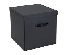 Bigso Box of Sweden Caja de almacenaje con tapa y asa â Organizador de armarios plegable para ropa, juguetes, etc. â Caja cuadrada grande de tablero de fibras y papel con aspecto de lino â negro