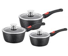 Kamberg - 0008039 - Juego 3 Cacerolas 16 / 18 / 20 cm - Mango Extraíble - Aluminio Fundido - Revestimiento Piedra antiadherente - Tapa de Vidrio - Todos los incendios, incluida la inducción - Sin PFOA