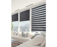 madecostore - Estor Doble Enrollable para dÃ­a Nocturno, Color Negro y Blanco â 64 x 250 cm â FijaciÃ³n con perforaciÃ³n â Cadena cromada