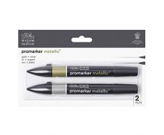 Winsor & Newton - Set de Rotuladores ProMarker Metallic, 2 Unidades, Plata y Oro
