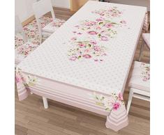 PETTI Artigiani Italiani - Mantel Antimanchas Rectangular para Cocina, diseÃ±o Shabby Lunares en Polvo X12 plazas (140 x 240 cm) 100% Made in Italy