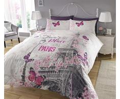 Sleepdown - Juego de Cama, con diseño de Paris, Funda de edredón y Funda de Almohada, impresión Digital, para Dormitorio, (tamaño Individual), Color Gris, suelto