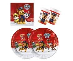 PROCOS 10137427 - Set de fiesta S Paw Patrol Ready for Action, 52 piezas, 16 platos, 16 vasos, 20 servilletas, vajilla desechable, vajilla de fiesta, decoraciÃ³n de mesa Marvel