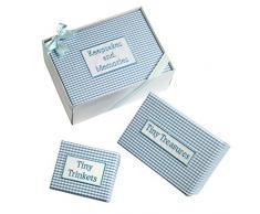 Mopec Juego de 3 Cajas con Tapa Forrada en Tela Vichy de Color Azul en Caja Blanca y con Lazo, Pack de 1 Unidad, Papel-cartÃ³n, plÃ¡stico, 17.00x23.50x9.50 cm