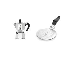 Bialetti Moka Express Cafetera Italiana Espresso, 12 Tazas, Aluminio + DCDESIGN08 Difusores de calor, adaptador para el utilizo de cafeteras y baterÃ­as de cocina sobre placas de inducciÃ³n, Metal