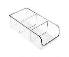 iDesign Caja transparente con 3 compartimentos, organizador de cocina mediano de plástico, caja organizadora sin tapa y apilable para armarios y cajones, transparente