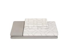 Pikolin Home - Juego de Sábanas 100% Algodón 150 hilos Cama 135 cm Estampado Geométrico - Sábana Encimera + Bajera + 1 Funda de Almohada Transpirable y Suave