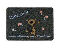 ASTRA Premium Rips de Matte Flocky Color Felpudo, Polipropileno, 40Â x 60Â x 0, 8Â cm, Welcome BÃ¤r - Grau/Anthrazit, 40 x 60 x 0,8 cm