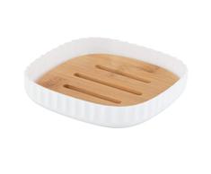WENKO Jabonera Rotello, bandeja para el jabÃ³n, plÃ¡stico de calidad y detalles de bambÃº natural para guardar con estilo las pastillas de jabÃ³n, (An. x A x P): 10,6 x 2,1 x 10,6 cm, blanco/natural