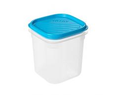 TATAY 1160300 - Contenedor de alimentos hermético cuadrado con tapa flexible a presión, Plástico transparente con tapa azul, libre de BpA, 0,7 litros de capacidad, 10 x 10x x 11,7