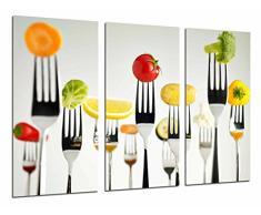Cuadro Fotográfico Cocina Restaurante, Tenedores Fruta Verdura, Multicolor Tamaño total: 97 x 62 cm XXL