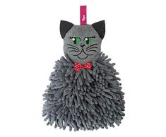 VIGAR - Secamanos de Microfibra - Ideal para Cocina - 28 x 22 x 7 cm - Modelo Félix - con Colgador - Microfibra Lavable con Forma de Gato - Color Gris
