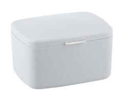 Wenko Caja de baño con tapa Barcelona blanco - Cesta de almacenaje, cesta para el baño con tapa, absolutamente irrompible Capacidad: 2.479 l, Plástico (TPE), 19,5 x 11 x 16 cm, Blanco