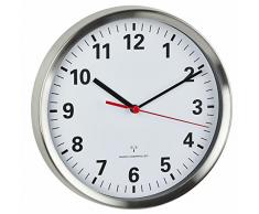 TFA Dostmann Reloj de Pared de Radio con Mecanismo de Movimiento Silencioso, Aluminio, Vidrio, Color Blanco, (Largo) 220Â x (Ancho) 45Â x (Alto) 220Â mm