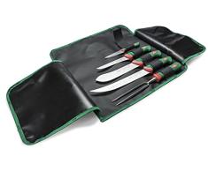Sanelli Linea Premana Professional, Juego de 5 cuchillos para barbacoa, rollo de cocinero, negro/verde/rojo (987605)