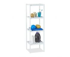 Relaxdays Estantería de baño bambú con 4 estantes, 110 x 34,5 x 33 cm, alta estantería de pie, madera, blanco