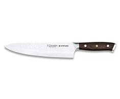 3 Claveles Cuchillo cocinero profesional 28079, Cuchillos cocina forjado con hoja martilleada acero inoxidable con mango de madera, MarrÃ³n, 20 cm