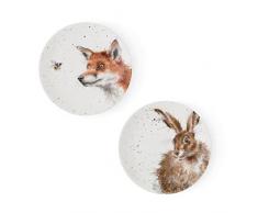Wrendale by Royal Worcester Juego de Dos Platos Multicolor diseño el Zorro y la Liebre