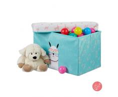Relaxdays Baúl Juguetes Llama, Plegable con Tapa, Puff Almacenaje Infantil 33 l, 31x48,5x31 cm, Poliéster-DM, Turquesa, 31x48.5x31 cm
