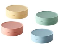 4 jaboneras de Viaje con Tapa, jabonera, pequeño Bote de jabón, Resistente al Agua, Caja de jabón de Viaje, para organizar jabón portátil (Azul, Rosa, Verde, Amarillo) (Forma Redonda)
