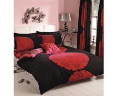 Just Contempo - Juego de funda nórdica y funda de almohada reversible, diseño floral, mezcla de algodón, rojo y negro, funda de edredón cama individual (moderna)