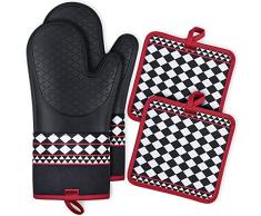 Roontin Guantes Horno, Guantes Cocina Silicona Guantes Barbacoa de Silicona Extra Largos y Resistentes al Calor para Cocinar, Hornear, Cocinar Barbacoa, Asar a la Parrilla, Negro