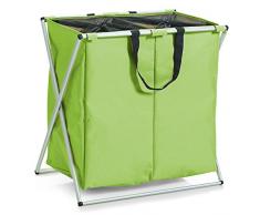 Zeller 13227 - Cesto para colada (2 compartimentos, poliéster y aluminio, 59 x 38 x 57 cm), color verde