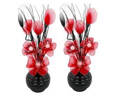 Flourish 796167 - Jarrón ovalado con flores artificiales de seda, 75 cm, vidrio, Pair of Black/Red, 10x10x32 cm