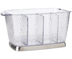 InterDesign Rain Caja organizadora portátil para cubiertos y servilletas, Cubertero en plástico y acero inoxidable, transparente y plateado
