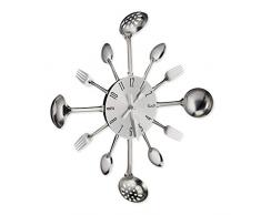 Relaxdays Pared Cubiertos, Reloj Cocina, Cuchara, Tenedor, Espumadera, Tictac, a Pilas, Ã 40 cm, Metal, Plateado, Plata, 1 Unidad