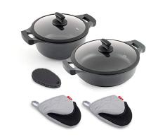 Metaltex XPERT- Set 2 Piezas Aluminio Fundido (Cacerola Alta 24 cm y Cacerola Baja 28 cm) Incluye Manoplas y Estropajo de Silicona