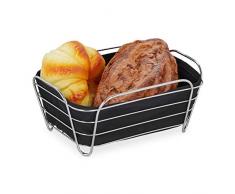 Relaxdays Cesta Pan con Forro de Tela, Rectangular, Cesta de Desayuno para Pan, Cesto 10 x 23,5 x 17 cm, Negro