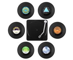 6 posavasos retro de vinilo con soporte para bebidas y bebidas individuales antideslizantes aislados para bebidas de café