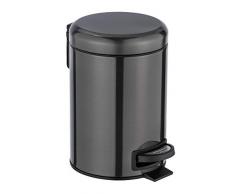 Wenko Leman - Cubo de Basura con Pedal para cosmÃ©ticos (antihuellas, 3 l, Acero Inoxidable, 17 x 25 x 22,5 cm), Color Negro metÃ¡lico