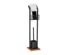 Relaxdays Escobillero Portarrollos con Soporte, Hierro-DM, Negro, 78 x 18,5 cm