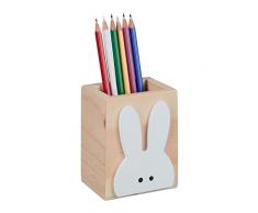 Relaxdays PortalÃ¡pices de madera con diseÃ±o de conejo, 10 x 8 x 6 cm, para escritorio, portapinceles, color natural/blanco