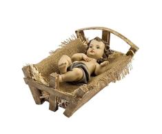 DRW Niño Jesus en Cuna de Madera de Resina Pintado a Mano de 25 cm