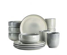 MÃSER Serie Livio - Juego de vajilla de desayuno para 4 personas con tazas de cafÃ© sin asas, modernas formas nÃ³rdicas, servicio de 12 piezas, gres, color verde