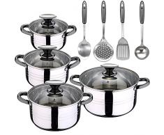 Bateria de cocina 8 piezas apta para induccion SAN IGNACIO Hita en acero inoxidable con set de 4 utensilios de cocina en acero inoxidable