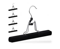 Relaxdays Juego de 5 Perchas para Pantalones, Madera, Funda de Terciopelo Antideslizante, 25 cm de Ancho, Color Negro