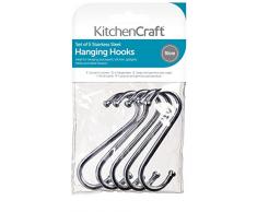 KitchenCraft Ganchos de Metal Cromado en Forma de S para Colgar Utensilios en la Cocina, Tamaño Grandes (10 cm), Paquete de 5 unids.