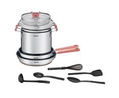 Tefal OptiSpace - Juego de 2 Sartenes, 2 Cacerolas y 1 Olla + 3 tapas + Acc: Cacerolas de 18, 20, olla pasta, 2 sartenes 24 y 28 cm cm de acero inoxidable, 3 tapas planas, 5 accesorios cocina
