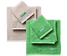 Benetton Pack de 2 - Set de 3 Toallas de BaÃ±o, Cada Uno en Color Verde y Otras en Beige