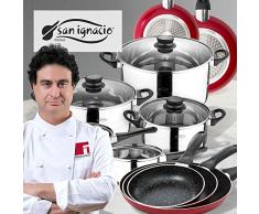 San Ignacio PK356 baterÃa de Cocina 8 Piezas y Juego de sartenes en Rojo, Cromado